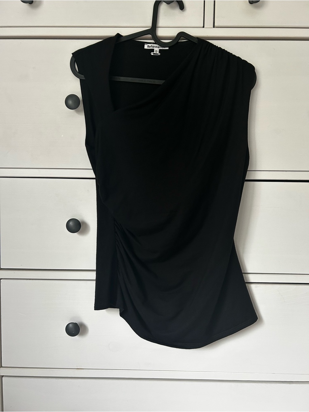 Reformation Black One-Shoulder Drape Tank